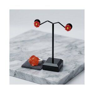 Flower Ring and Stud Earrings Jewelry Set for Women